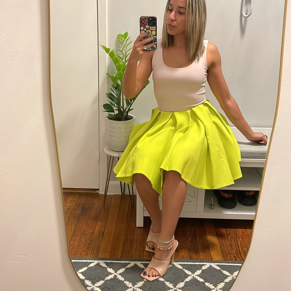 Lime Green Flare Skirt-S